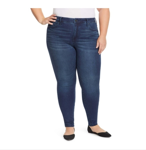 TERRA & SKY PLUS SIZE CORE SKINNY JEANS DARK BLUE WASH - Picture 11 of 15